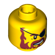 Minifig Head Captain Brickbeard, Beard Red-Brown, Sneer, Eyepatch Print [Blocked Open Stud] Yellow