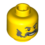 Minifig Head, Moustache Handlebar and Sideburns Dark Bluish Gray, White Pupils, Teeth Print Yellow