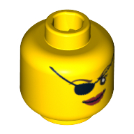 Minifig Head Pirate, Eyepatch and Large Red Lips Print Gelb
