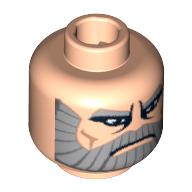 Minifig Head Count Dooku, Beard Gray with Gray Eyebrows, Downturned Mouth, Deeply Furrowed Brow Print [Blocked Open Stud] Hellnougat