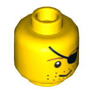Minifig Head Pirate, Eyepatch, Brown Eyebrows, Stubble Print [Blocked Open Stud] Yellow