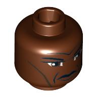 Minifig Head Mace Windu, Forehead and Cheek Lines, Furrowed Brow Print [Blocked Open Stud] Reddish Brown