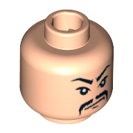 Minifig Head Shanghai Gangster, Fu Manchu Moustache, White Pupils and Scowl Print Hellnougat
