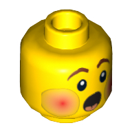 Minifig Head, Rosy Cheeks, Open Mouth, Brown Eyebrows Print [Blocked Open Stud] Gelb
