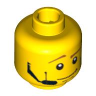 Minifig Head Agent Swipe, Male, Brown Eyebrows, White Pupils, Vertical Cheek Lines, Headset Print [Blocked Open Stud] Yellow