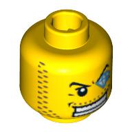 Minifig Head Dollar Bill, Male, Arched Eyebrow, White Teeth, Course Stubble, Jewel over Left Eye Print [Blocked Open Stud] Yellow