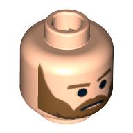 Minifig Head Rebel Commando, Beard Brown Bushy with Black Pupils and Frown Print [Blocked Open Stud] Light Nougat