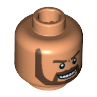 Minifig Head Cairo Thug, Beard Gray with White Pupils and Grin with Teeth Print Nougat