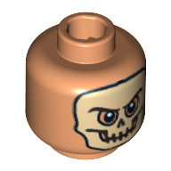 Minifig Head Cemetery Warrior, Dual Sided, Skull Mask / Arched Eyebrows and White Pupils Print [Blocked Open Stud] Nougat