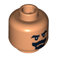 Minifig Head Cairo Thug / Grail Guardian, Beard Black Van Dyke with Thick Moustache and Eyebrows Print [Blocked Open Stud] Nougat