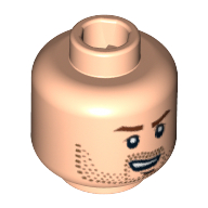 Minifig Head, Brown Stubble, Brown Eyebrows, and Open Grin Print Light Nougat
