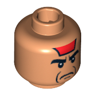 Minifig Head Mola Ram, Angry Eyebrows, Red Paint on Forehead, Jowl Lines Print [Blocked Open Stud] Nougat