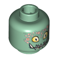 Minifig Head Slizer, Yellow Eyes, Pointed Teeth and Bubbles Print [Blocked Open Stud] Sandgrün