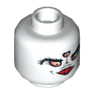 Minifig Head Skull Twin, Dual Sided, Eyebrows, Open Mouth and Two Red Eyes / Three Red Eyes Print [Blocked Open Stud] White