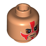 Minifig Head Temple Guard, Red Face Paint, Sunken Eyes Print [Blocked Open Stud] Nougat