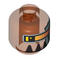 Minifig Head Magma Commander, Robot Large Black Teeth Print [Blocked Open Stud] Trans-Neon Orange
