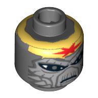 Minifig Head Turk Falso, Light Bluish Gray Face, Large Eyes and Yellow Headband with Red Star Print Dunkelblaugrau