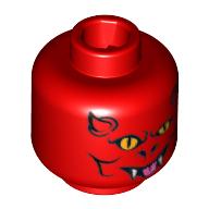 Minifig Head Devil, Yellow Eyes, Horns Print [Blocked Open Stud] Red