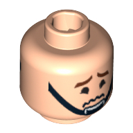 Minifig Head Captain Antilles, Dual Sided, Brown Eyebrows and Black Chin Strap Smiling / Worried Print [Blocked Open Stud] Light Nougat
