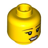 Minifig Head Cheerleader, Eyes with Eyelashes, Thin Brown Eyebrows and Pale Pink Lipstick with Open Mouth Print [Blocked Open Stud] Yellow