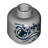 Minifig Head Manta Warrior, Large Black Eyes, Wide Mouth And Dark Blue Spots Print [Blocked Open Stud] Hellblaugrau