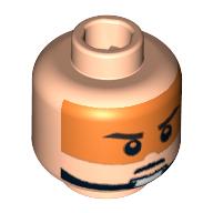 Minifig Head Zev Senesca / Captain Jag, Eyebrows, Pupils and Orange Visor Print Light Nougat