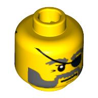Minifig Head Diver, Eyepatch and Gray Beard Closed Mouth / Open Mouth Scared Print Gelb