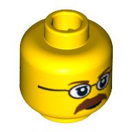 Minifig Head Diver, Glasses, Brown Eyebrows and Moustache Closed Mouth / Open Mouth Scared Print Gelb
