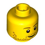 Minifig Head Lance Spears / Knight, Stubble Smile / Crinkled Mouth and Inverted Eyebrows Print Yellow