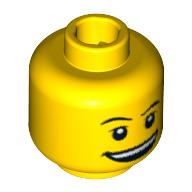 Minifig Head Diver, Dual Sided, Thin Eyebrows, Open Smile / Surprised Print [Blocked Open Stud] Gelb
