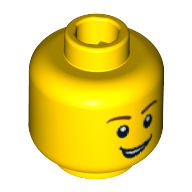 Minifig Head Knight, Brown Eyebrows, Open Lopsided Grin, White Pupils Print Gelb