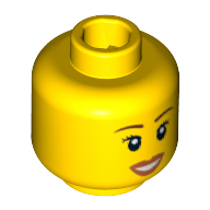 Minifig Head, Peach Lips, Open Mouth Smile, Brown Eyebrows Print [Blocked Open Stud] Gelb