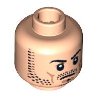 Minifig Head Alamut Merchant / Gool, Beard Stubble, Black Eyebrows, Frown, White Pupils Print [Blocked Open Stud] Hellnougat