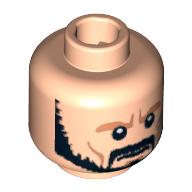 Minifig Head Setam, Trimmed Beard, Moustache, Silver Cheek Mark, Determined Expression Print [Blocked Open Stud] Light Nougat