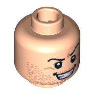 Minifig Head Jockey / Tamah, Beard Stubble, Arched Eyebrow, Bared Teeth Print [Blocked Open Stud] Light Nougat