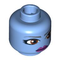 Minifig Head Aayla Secura, Large Brown Eyes and Purple Lips Print Mittelblau