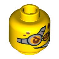 Minifig Head Billy Bob Blaster, Red Spots and Glasses, Determined / Evil Smile Print Gelb