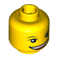 Minifig Head LEGO Club Max, Eyebrows, White Pupils, Wide Open Smile [Blocked Open Stud] Yellow