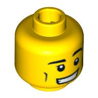 Minifig Head, Eyebrows, Vertical Cheek Lines, Chin Dimple and Wide Grin Print Yellow