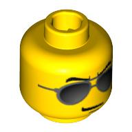 Minifig Head Traffic Cop, Black and Silver Sunglasses, Chin Dimple Print [Blocked Open Stud] Gelb