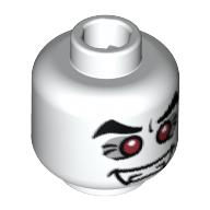 Minifig Head Vampire, Fangs, Red Eyes with White Pupils Print [Blocked Open Stud] White