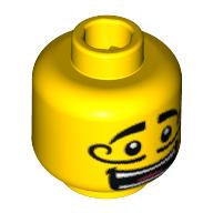 Minifig Head Circus Ringmaster, Moustache Curly Long, Open Mouth Grin, White Pupils Print [Blocked Open Stud] Gelb