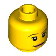 Minifig Head Lifeguard, Pink Lips, Thin Brown Eyebrows and White Pupils Print [Blocked Open Stud] Gelb