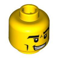 Minifig Head Karate Master, Thick Eyebrows, Cheek Lines and Furrowed Brow Print [Blocked Open Stud] Yellow
