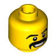 Minifig Head Mariachi, Thick Eyebrows and Moustache, Grin with Teeth Print Yellow