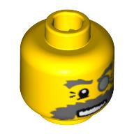 Minifig Head Explorer, Monocle on Chain and Bushy Dark Bluish Gray Eyebrows and Moustache Print [Blocked Open Stud] Gelb