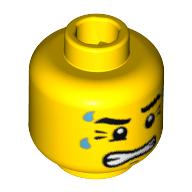 Minifig Head Weightlifter, Dripping Sweat, with Clenched Teeth and Crow's Feet Print [Blocked Open Stud] Yellow