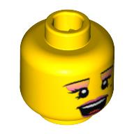 Minifig Head Pop Star, Pink Lips and Eye Shadow, Open Mouth and Beauty Mark Print Gelb