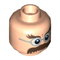 Minifig Head Filius Flitwick, Glasses, Bushy Moustache and Eyebrows Print Light Nougat