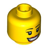 Minifig Head Hula Dancer, Large Red Lips, Open Mouth Smile with Teeth, Thin Eyelashes and White Pupils Print [Blocked Open Stud] Gelb